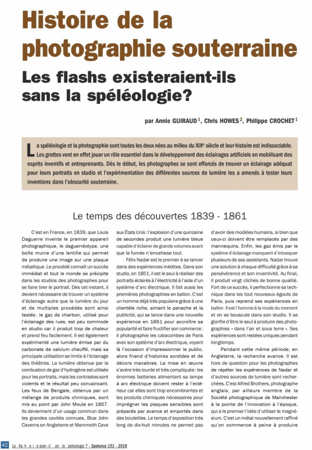 Spelunca n°151 (septembre 2018) : Histoire de la photographie souterraine - Les flashs existeraient-ils sans la spéléologie